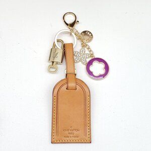 Authentic Louis Vuitton Luggage Tag with Gold Padlock & Unbranded Keychain